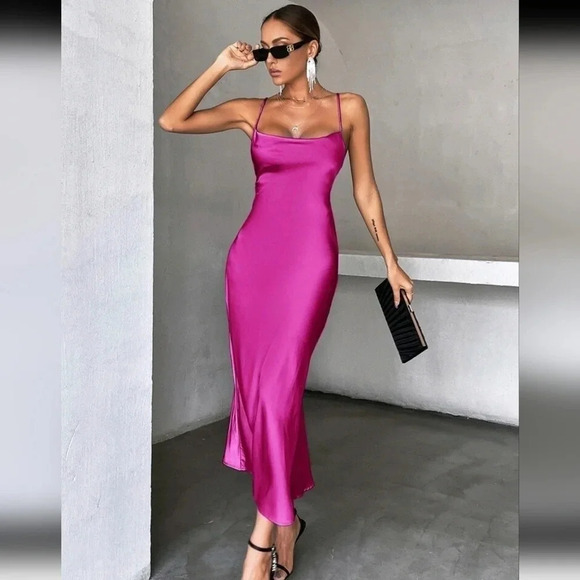 Solid Tie Backless Cami Dress - Picture 1 of 5